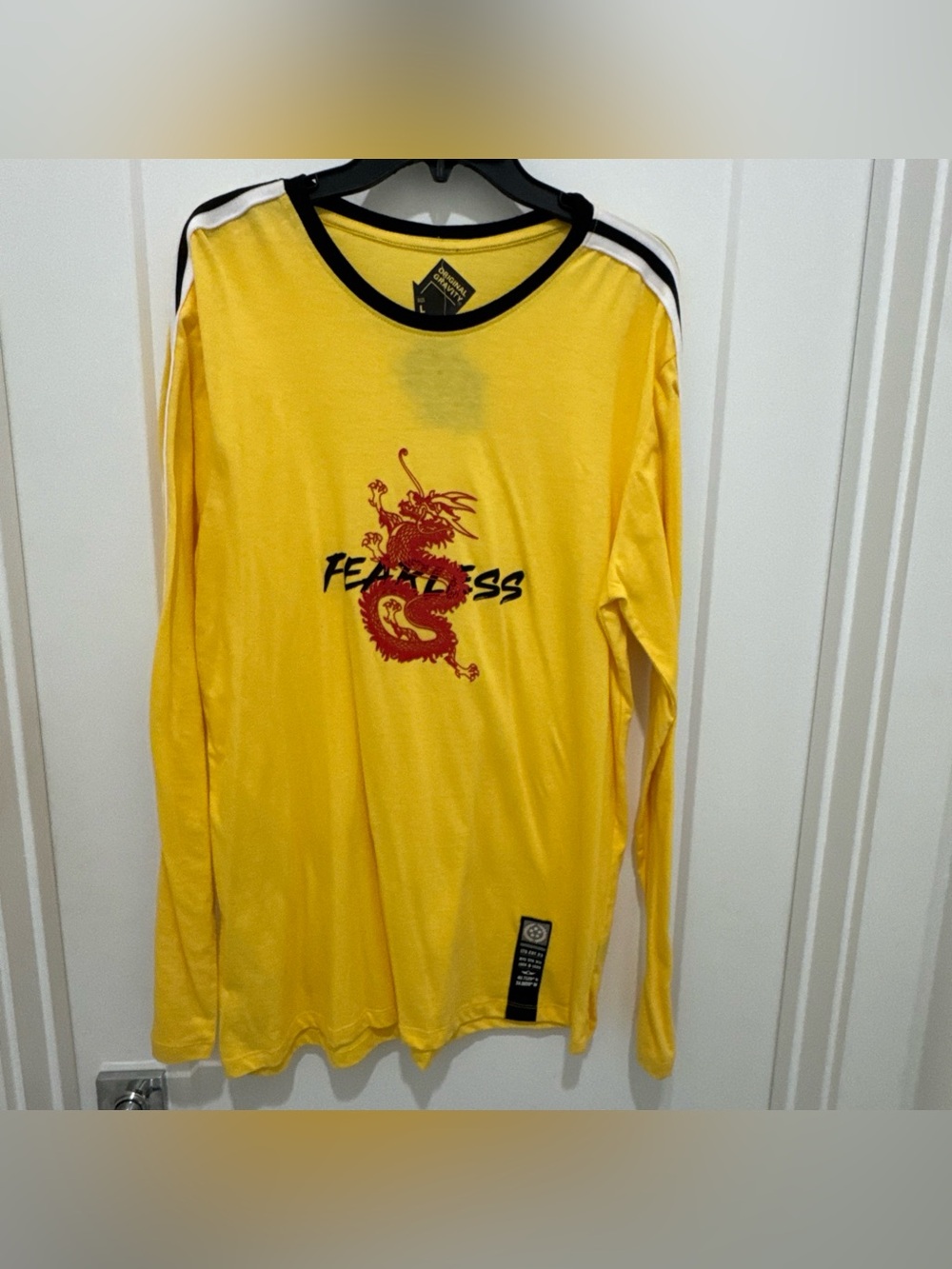 Original Gravity Yellow 'Fearless' Dragon Graphic Long-Sleeve Men's Shirt